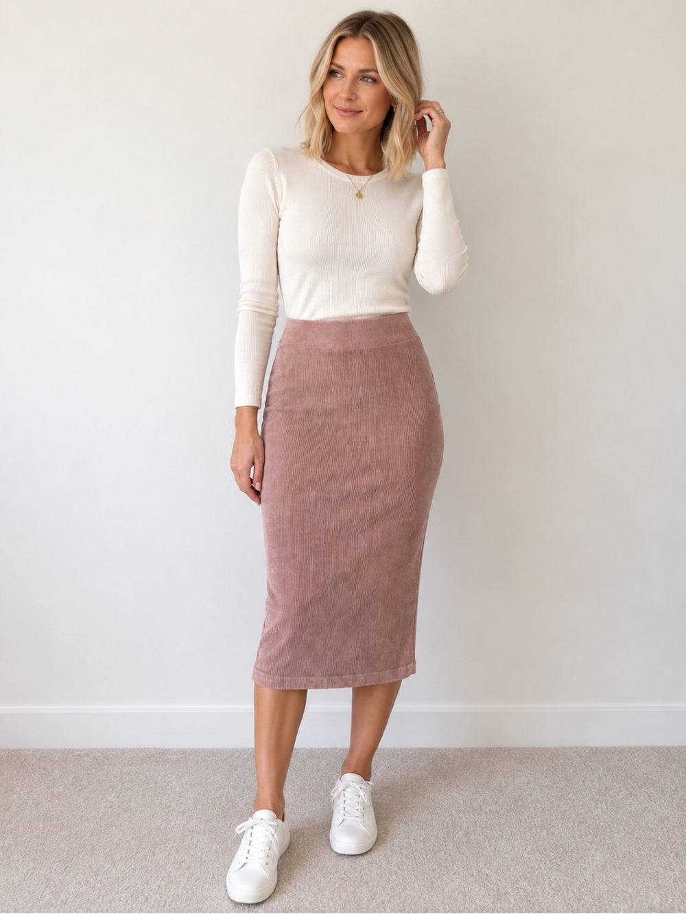 PrettyLittleThing Dusty Pink Ribbed Midi Skirt XS NWT